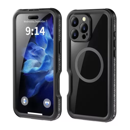 iPhone 16 Pro Max készülékhez Shellbox GT tok, vízálló, MagSafe-kompatibilis, fekete