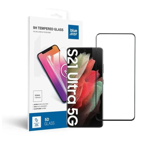 Samsung Galaxy S21 ULTRA készülékhez Blue Star 5D edzett üveg kijelzővédő, teljes ragasztású, tokbarát, fekete
