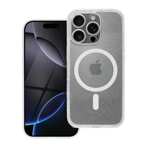 iPhone 16 PRO készülékhez Mag Cover tok, MagSafe-kompatibilis, STR / kameravédelemmel, átlátszó csillámos