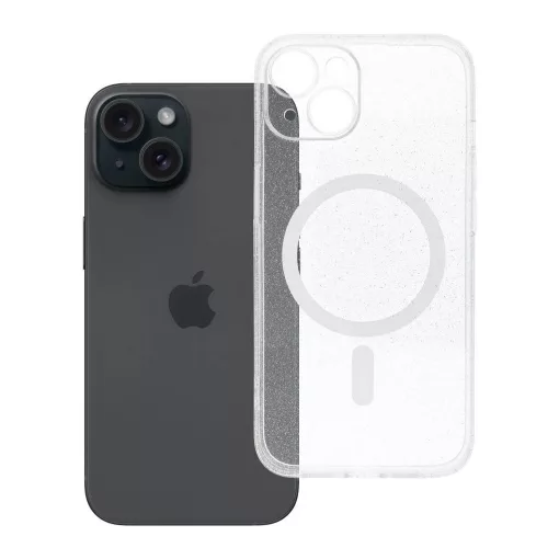 iPhone 14 készülékhez Clear Mag Cover tok (STR / CAMERA PROTECTION), MagSafe-kompatibilis, átlátszó csillámos