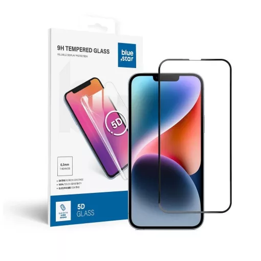 Blue Star 5D edzett üvegfólia iPhone 13 Pro Max/14 Plus készülékhez (full glue) fekete