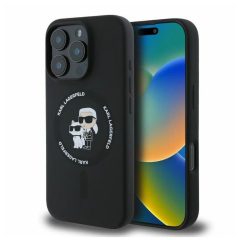   KARL LAGERFELD tok iPhone 16 Pro készülékhez MagSafe-kompatibilis KLHMP16LSCMKCRHK (Silicone KC Body Ring) fekete