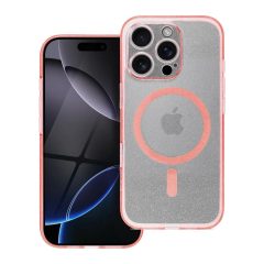   iPhone 16 PRO készülékhez átlátszó Mag Cover tok (STR / CAMERA PROTECTION), MagSafe-kompatibilis, rózsaszín csillámos