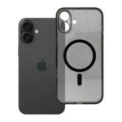   iPhone 16 Plus készülékhez Mag Cover tok (STR/kameravédelem), MagSafe-kompatibilis, átlátszó, fekete csillámos
