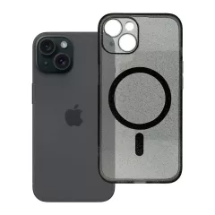   iPhone 14 készülékhez Clear Mag Cover tok (STR / CAMERA PROTECTION), MagSafe kompatibilis, fekete csillámos