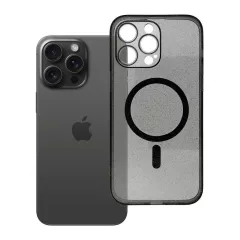   iPhone 14 Pro Max készülékhez átlátszó Mag Cover tok (STR / kamera védelem) MagSafe-kompatibilis fekete csillámos