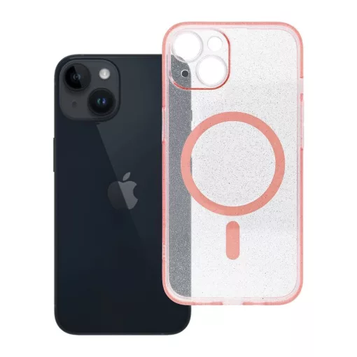 Clear Mag Cover MagSafe-kompatibilis kameravédős tok iPhone 14 készülékhez rózsaszín csillámos