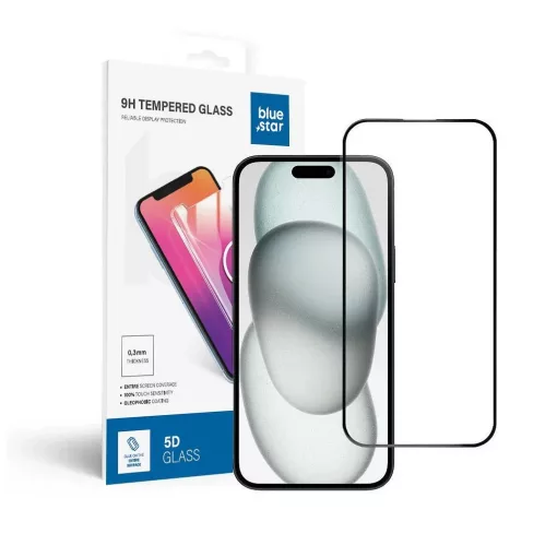 iPhone 15 PLUS és 16 PLUS készülékhez edzett üvegfólia full glue Blue Star 5D fekete