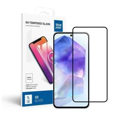   Blue Star 5D edzett üvegfólia Samsung Galaxy A55 5G és S25 FE készülékekhez, teljes ragasztóréteg, tokbarát, fekete