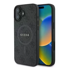   GUESS tok iPhone 16 Plus készülékhez, MagSafe-kompatibilis, PU 4G Ring Classic Logo (GUHMP16MG4GFRK), fekete