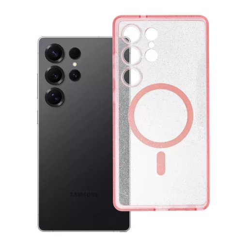 Samsung S25 ULTRA készülékhez Clear Mag Cover tok (STR), MagSafe-kompatibilis, rózsaszín csillám