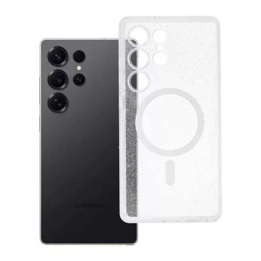 Samsung S25 ULTRA tok készülékhez Clear Mag Cover (STR), MagSafe kompatibilis, átlátszó csillámos