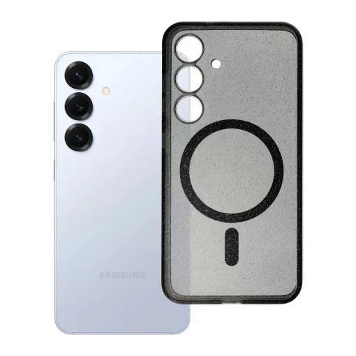 Samsung Galaxy S25 készülékhez Clear Mag Cover (STR) MagSafe-kompatibilis tok, fekete csillámos
