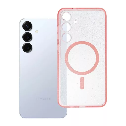 Samsung S25 készülékhez Clear Mag Cover (STR) MagSafe-kompatibilis tok, rózsaszín csillámos