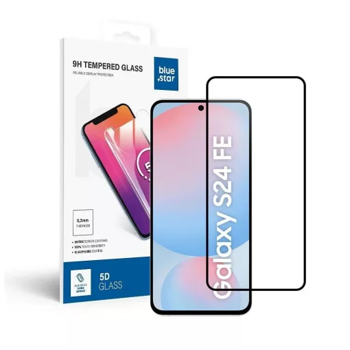 Blue Star 5D edzett üvegfólia Samsung Galaxy S24 FE készülékhez (teljes ragasztóval, tokbarát) fekete