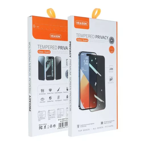 6D Pro Veason adatvédelmi üvegfólia iPhone 14 Pro készülékhez fekete