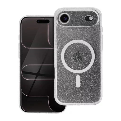 Clear Mag Cover tok iPhone 17 AIR készülékhez – STR / kameravédelem, MagSafe-kompatibilis, átlátszó csillámos