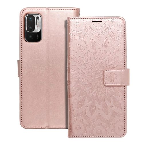 MEZZO könyvtok XIAOMI Redmi Note 10 5G / Poco M3 Pro / Poco M3 Pro 5G készülékhez mandala mintás rózsaarany