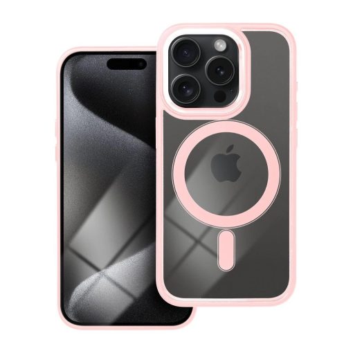 iPhone 15 Pro készülékhez Color Edge Mag Cover tok, MagSafe-kompatibilis, rózsaszín