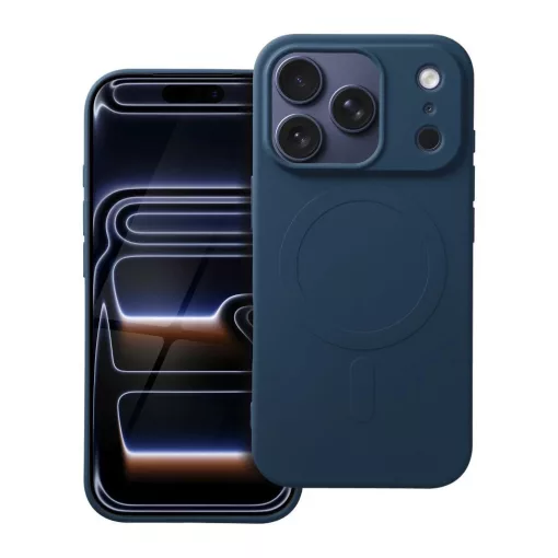 Szilikon MagSafe-kompatibilis tok iPhone 17 Pro készülékhez, nagy kivágással, kék