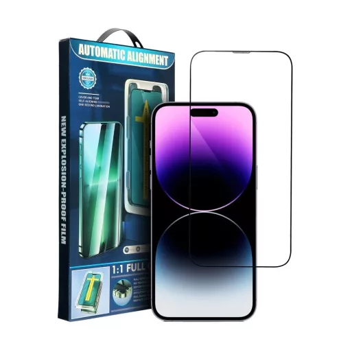 5D Full Glue edzett üvegfólia iPhone 14 Pro készülékhez fekete + applikátor
