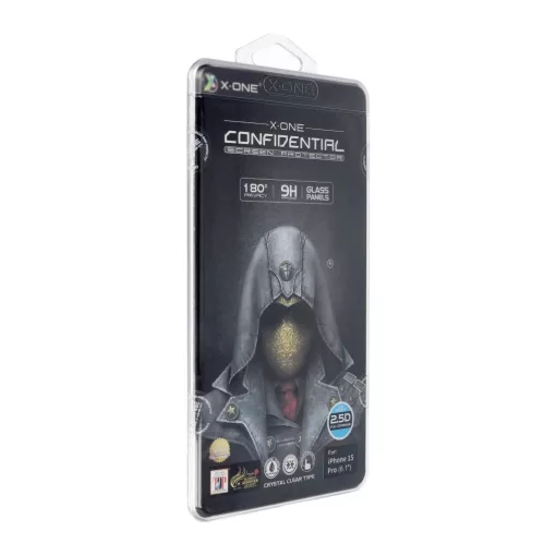 X-ONE Full Cover Extra Strong Privacy edzett üveg kijelzővédő iPhone 15 Pro készülékhez (full glue) 9H