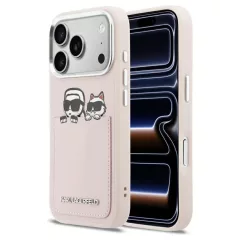   KARL LAGERFELD iPhone 17 Pro PU tok készülékhez K&C Print mintával és zsebbel, pink