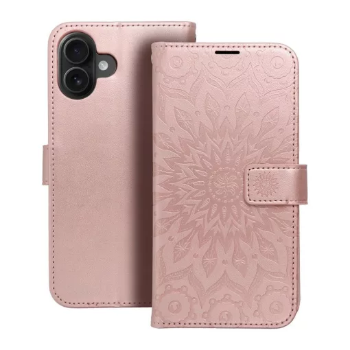 MEZZO könyvtok iPhone 16 Plus készülékhez mandalás rózsaarany
