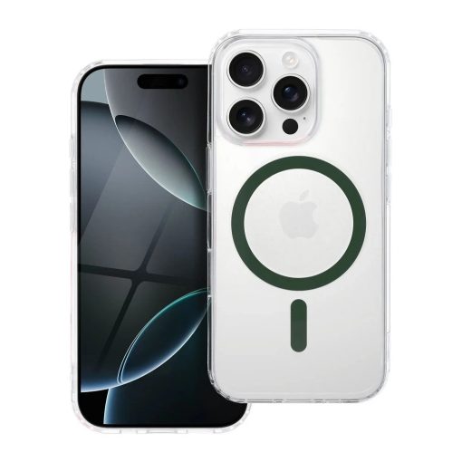 iPhone 16 PRO készülékhez Drop Glue Colorful Ring Mag Cover MagSafe-kompatibilis tok sötétzöld