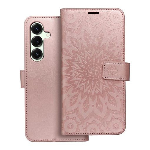 MEZZO könyvtok Samsung S25 Plus készülékhez Mandala Rose Gold