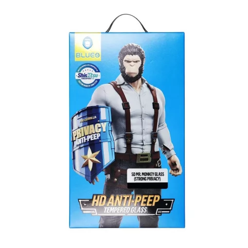 5D Mr. Monkey Glass üvegfólia Apple iPhone 15 Pro készülékhez (betekintésgátlós, erős adatvédelem) fekete