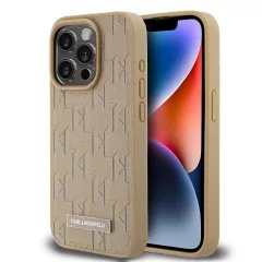   Karl Lagerfeld PU bőr Monogram Metal Logo MagSafe tok iPhone 14 Pro Max készülékhez bézs