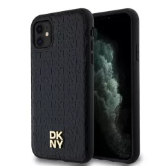   DKNY PU Leather Repeat Pattern Stack Logo MagSafe tok iPhone 11 készülékhez fekete