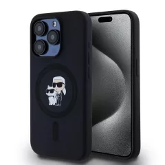   Karl Lagerfeld Liquid Silicone Karl and Choupette MagSafe tok iPhone 15 Pro készülékhez fekete