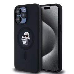   Karl Lagerfeld Liquid Silicone Karl and Choupette MagSafe tok iPhone 15 Pro Max készülékhez fekete