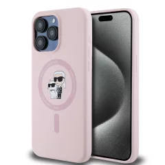   Karl Lagerfeld Liquid Silicone Karl and Choupette MagSafe tok iPhone 14 Pro Max készülékhez rózsaszín