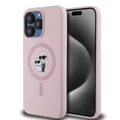   Karl Lagerfeld Liquid Silicone Karl and Choupette MagSafe tok iPhone 15 Pro Max készülékhez rózsaszín