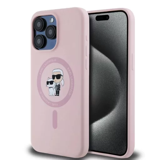 Karl Lagerfeld Liquid Silicone Karl and Choupette MagSafe tok iPhone 15 Pro Max készülékhez rózsaszín