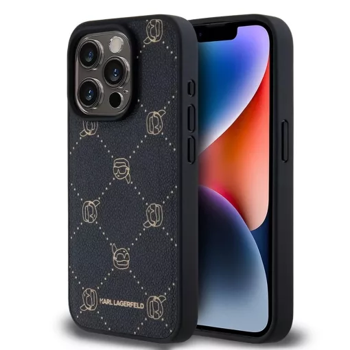Karl Lagerfeld PU Karl Heads Pattern MagSafe tok iPhone 15 Pro készülékhez fekete