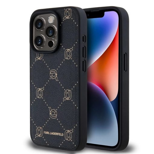 Karl Lagerfeld PU Karl Heads Pattern MagSafe tok iPhone 15 Pro Max készülékhez fekete