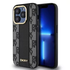   DKNY PU Leather Checkered Pattern Magsafe tok iPhone 15 Pro Max készülékhez fekete
