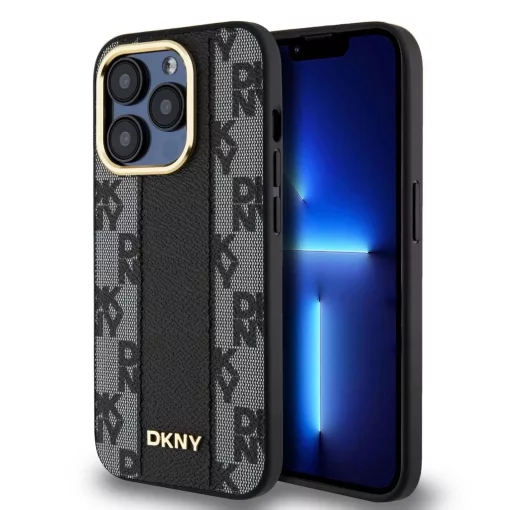 DKNY PU Leather Checkered Pattern Magsafe tok iPhone 15 Pro Max készülékhez fekete