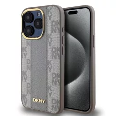   DKNY PU Leather Checkered Pattern Magsafe tok iPhone 15 Pro Max készülékhez bézs