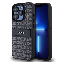   DKNY PU Leather Repeat Pattern Tonal Stripe tok iPhone 15 Pro készülékhez fekete