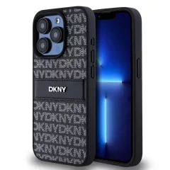   DKNY PU Leather Repeat Pattern Tonal Stripe tok iPhone 15 Pro Max készülékhez fekete