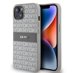   DKNY PU Leather Repeat Pattern Tonal Stripe tok iPhone 14 készülékhez bézs