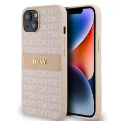   DKNY PU Leather Repeat Pattern Tonal Stripe tok iPhone 14 készülékhez rózsaszín