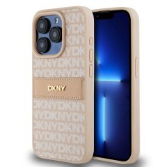  DKNY PU Leather Repeat Pattern Tonal Stripe tok iPhone 15 Pro készülékhez rózsaszín