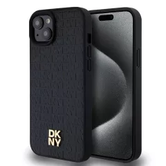  DKNY PU bőr Repeat Pattern Stack Logo MagSafe tok iPhone 15 Plus készülékhez fekete
