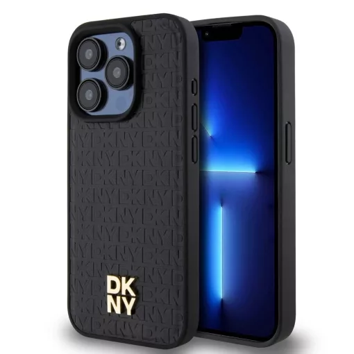 DKNY PU bőr Repeat Pattern Stack Logo MagSafe tok iPhone 15 Pro Max készülékhez fekete